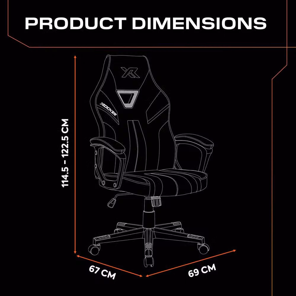 X Rocker Tempest Ergonomic Gaming Chair in Orange with Extra Wide Seat and Synthetic Leather Finish – 3