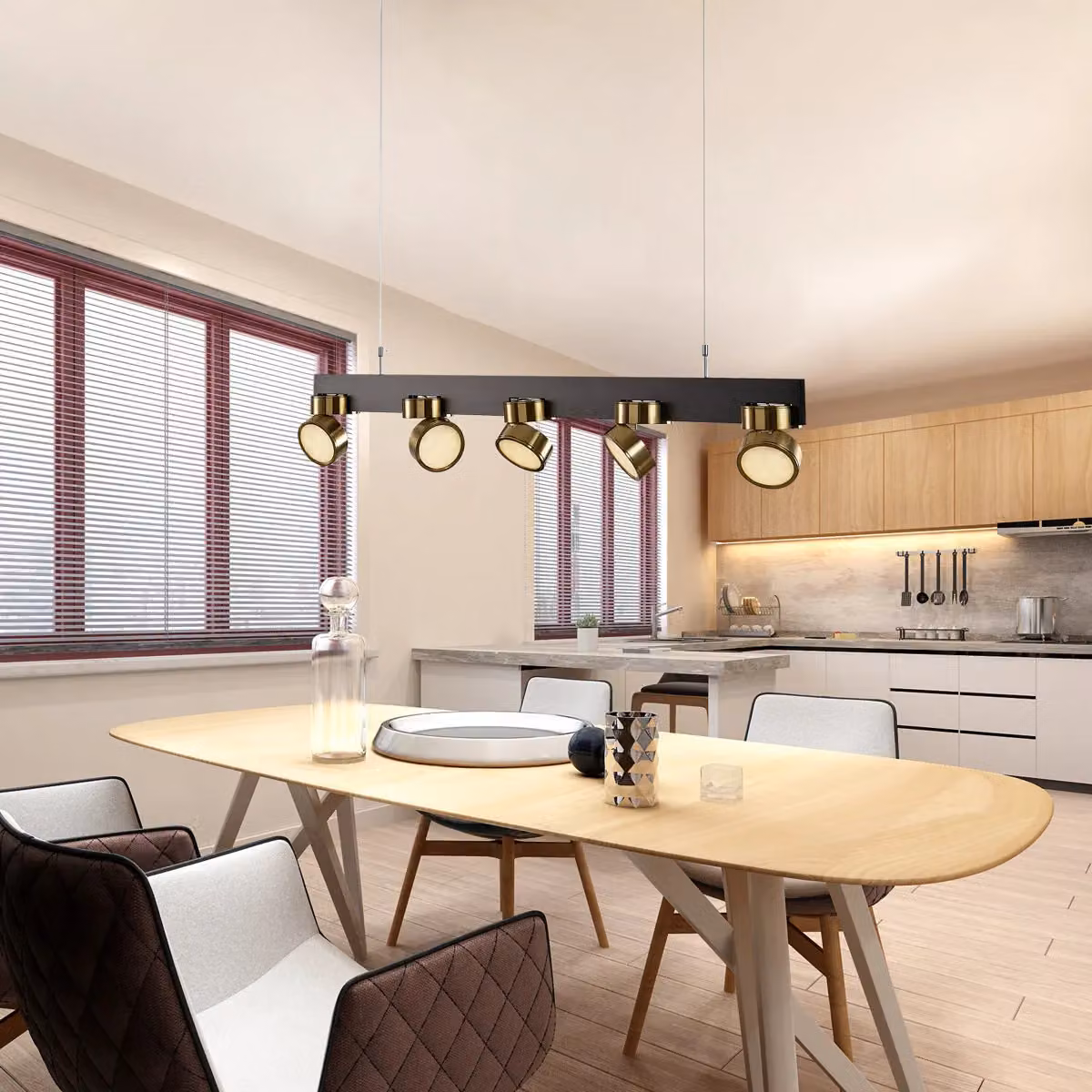 Garwarm 5 Light Modern Linear LED Kitchen Island Pendant in Black and Gold/Brass – 4