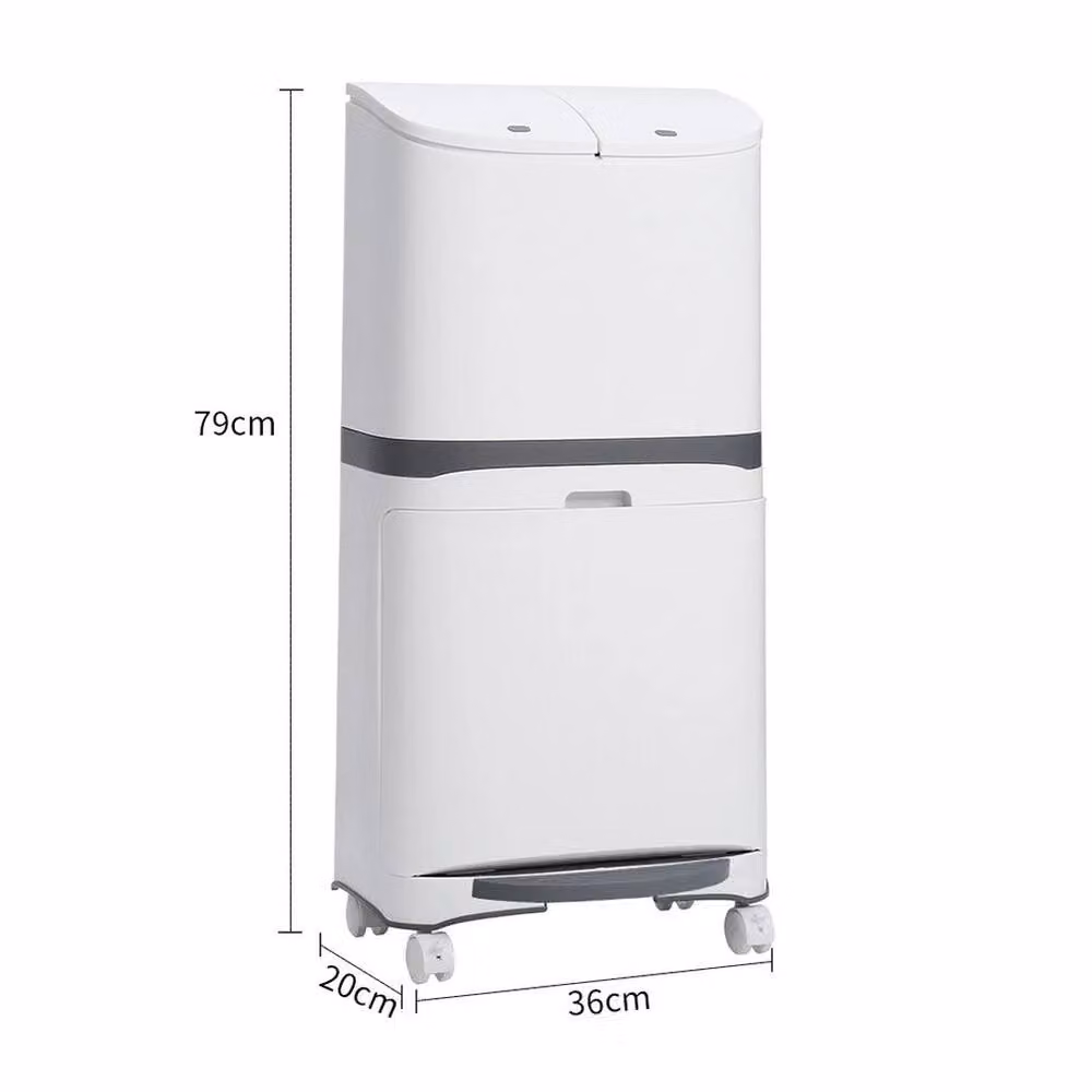 PAWNORA 2 Tier Mobile Recycling Bin with Pedal, 48L, White – 2