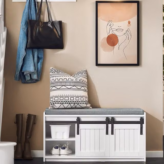SoBuy Modern White Shoe Rack and Storage Bench
