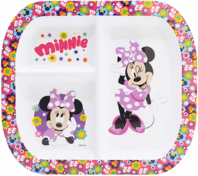 STOR Minnie Mouse 3 Compartment Rectangle Childrens Plate in Pink, White and Multicolour