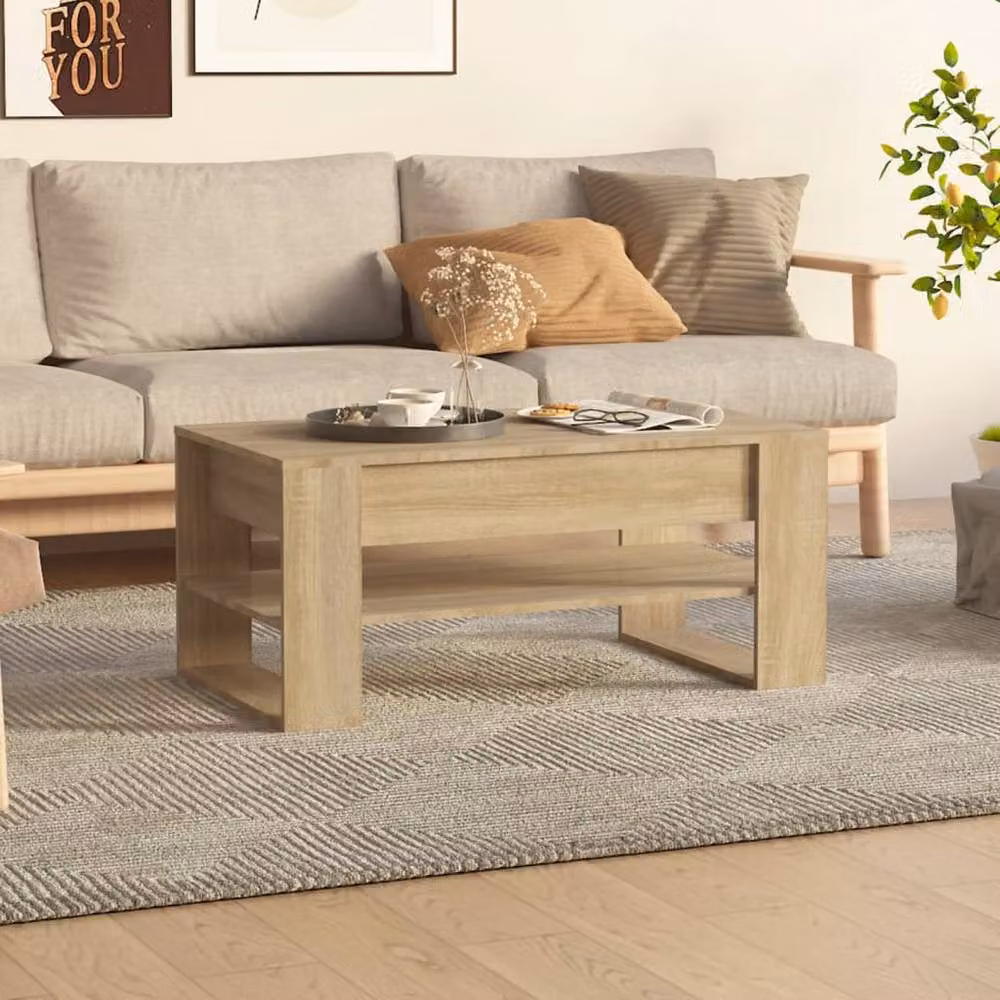 Berkfield Home Sonoma Oak Decorative Coffee Table in Beige, W/D/H: 102 x 55 x 45 cm – 2