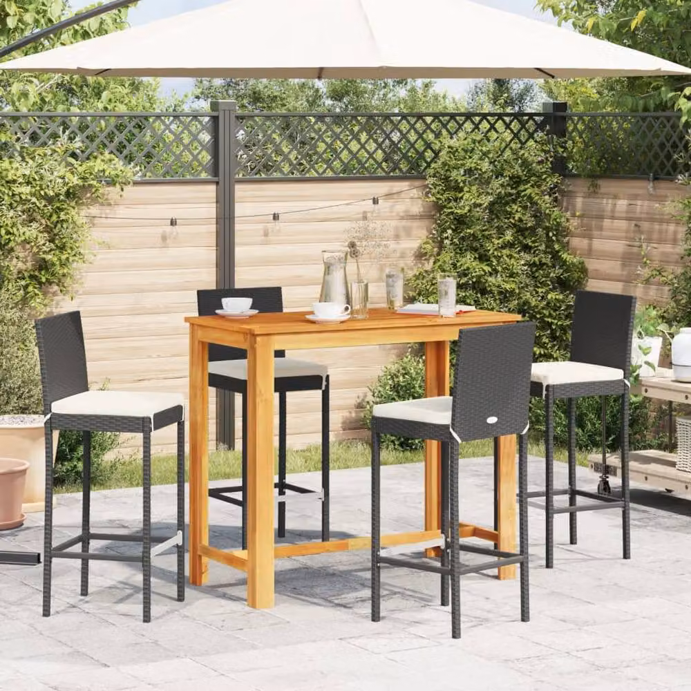 Berkfield Home 5 Piece Black Acacia Wood and Poly Rattan Garden Bar Set – 2