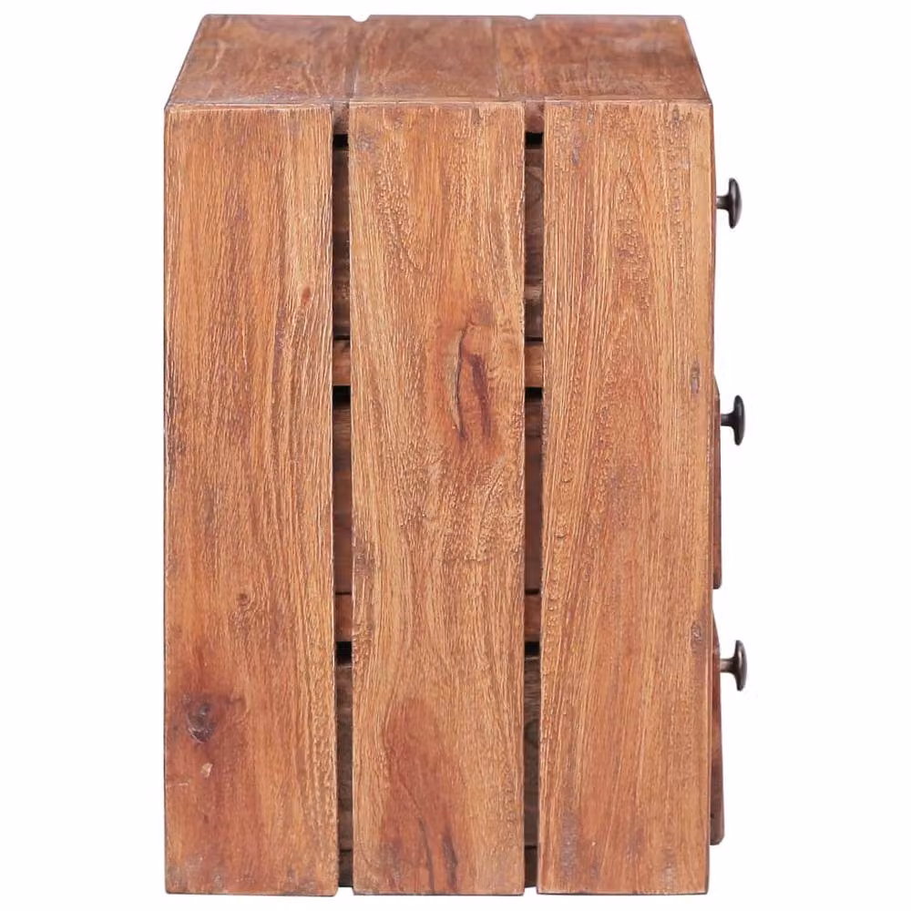 Berkfield Home Warm Bedside Cabinet with 3 Drawers in Brown Solid Reclaimed Wood W/D/H: 35 x 25 x 35 cm – 2