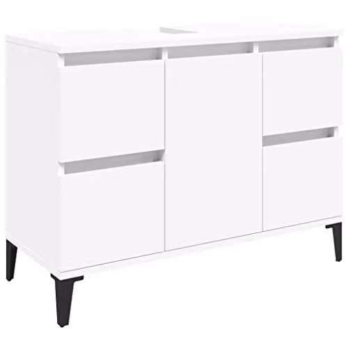 vidaXL Modern White Freestanding Bathroom Sink Cabinet with Hinged Doors and Internal Shelves, W: 80 cm, D: 33 cm, H: 60 cm – 1