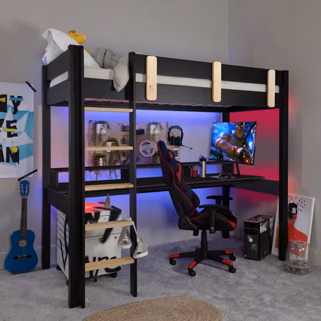 Noa and Nani Una High Sleeper Gaming Station with Thea Desk in Black