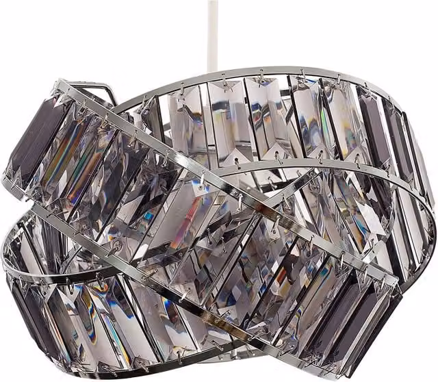 ValueLights Modern Silver and Grey Chrome Ceiling Pendant Shade with Crystal Details