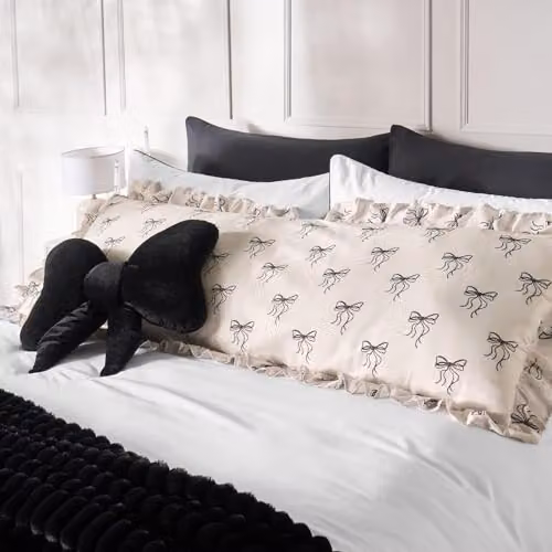 OHS Bow Print Frill Bolster Pillow with Microfibre Filling for Maternity Support and Side Sleeping in Beige – 2