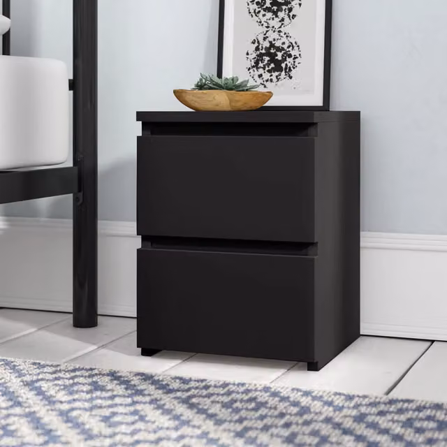 WhatsizeEnterprise Modern 2-Drawer Black Wood Chest of Drawers for Bedroom Storage