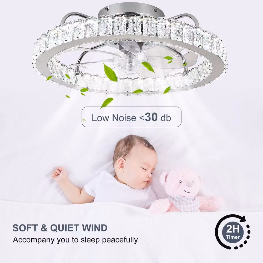 NIVOR Dimmable Crystal Ceiling Fan with LED Light, Remote and App Control, Metallic Silver – 4