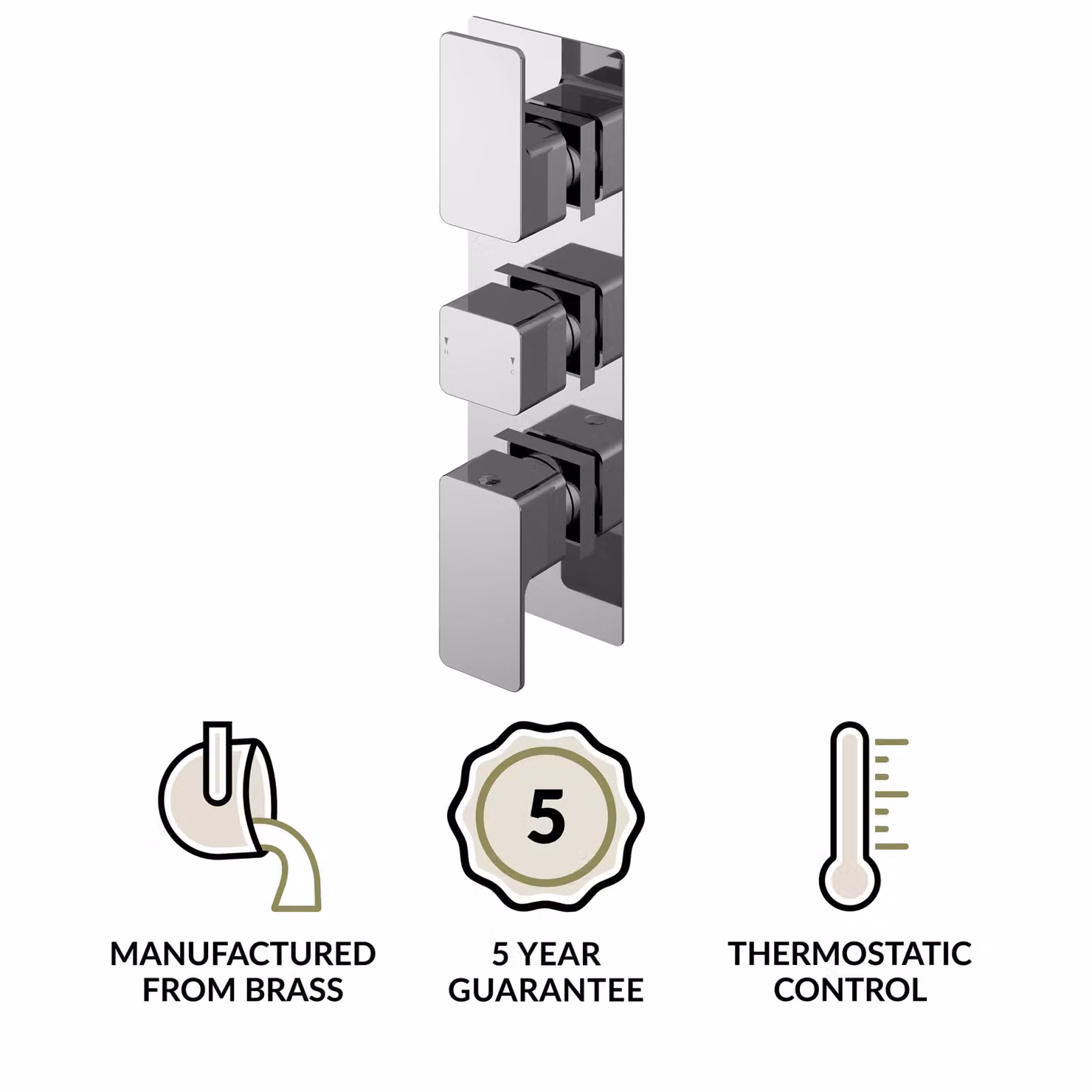 Balterley Concealed Thermostatic Triple Shower Valve with 2 Outlets in Chrome Silver – 2