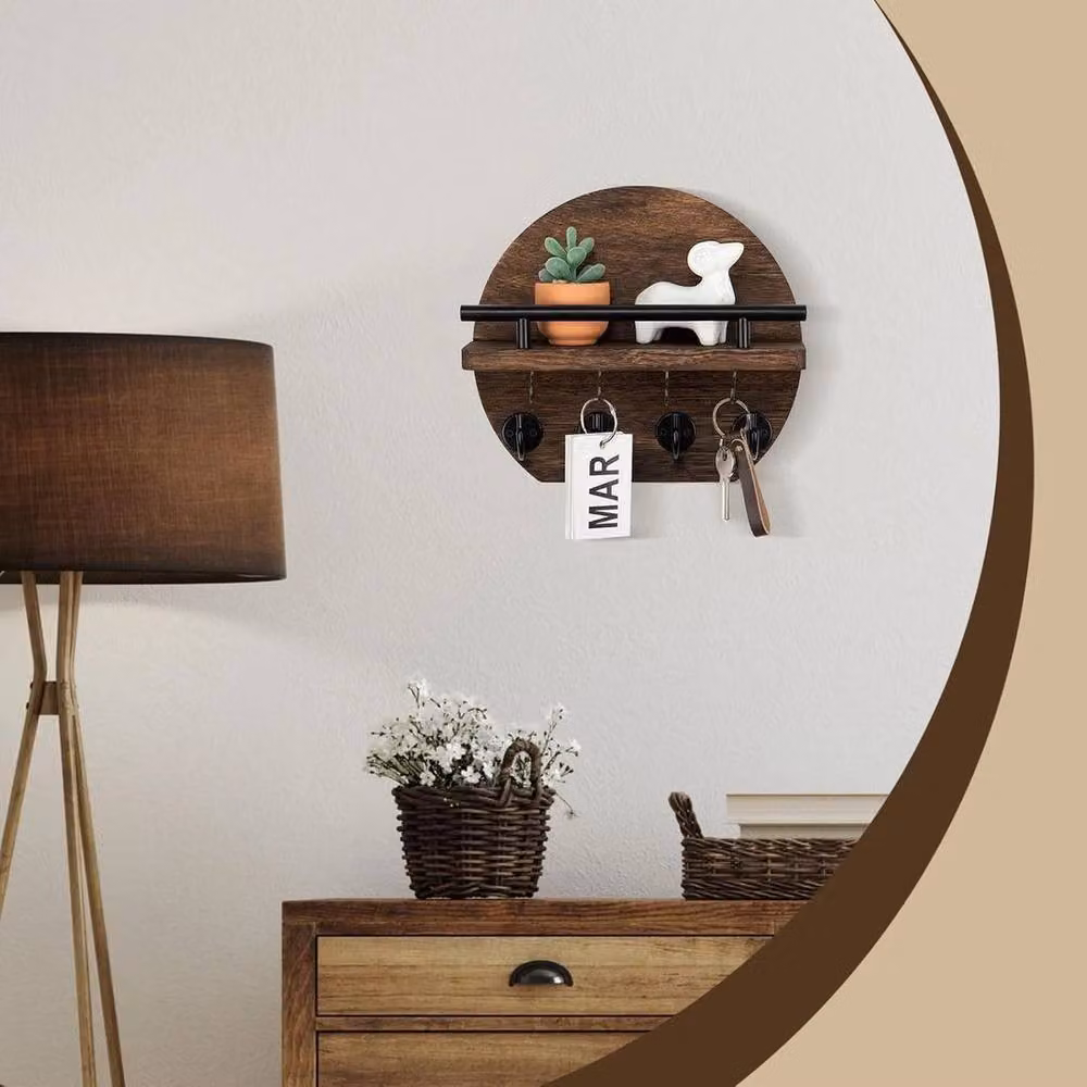 FORGEVIO Rustic Wooden Wall Mounted Key Holder in Brown – 5