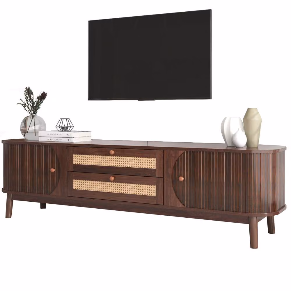 BTM Rattan TV Cabinet in Walnut, Country Style, Brown, W/D/H: 120 x 39.5 x 46 cm – 3