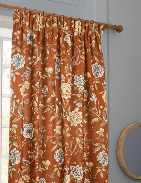 Sanderson Porcelain Garden Brown Mix Chenille Floral Fabric Curtains