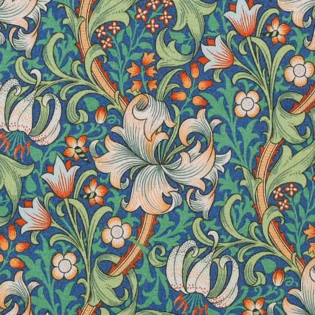 William Morris Golden Lily UV Resistant Outdoor Floral Fabric in French Blue