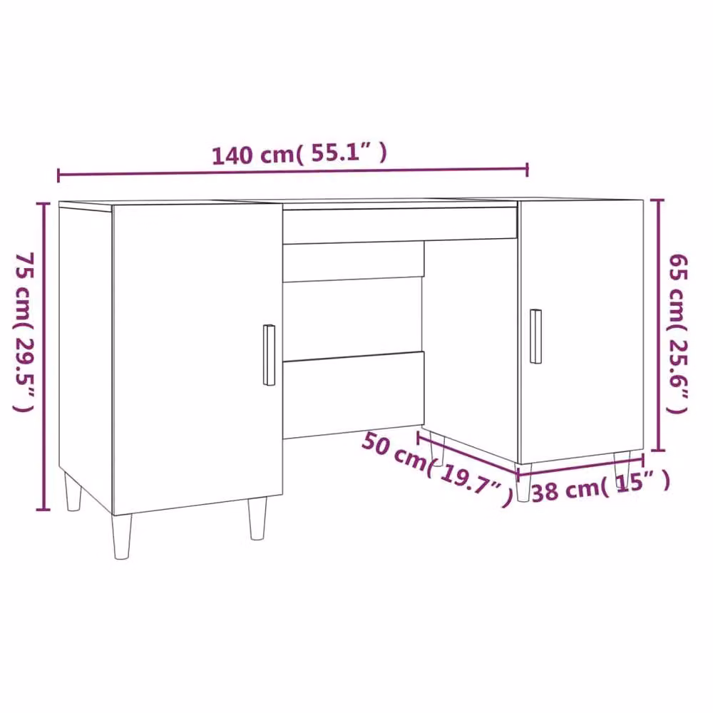 Berkfield Home Computer Desk in Grey Sonoma, W/D/H: 140 x 50 x 75 cm – 4