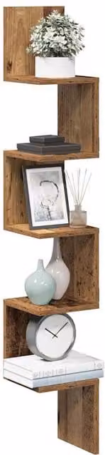 Berkfield Home Wall Mounted Corner Shelf in Brown Old Wood, W/D/H: 20 x 20 x 127.5 cm – 1
