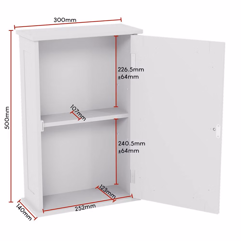 HD Designs Priano White 1 Door Wall Mounted Bathroom Storage Cabinet with Internal Shelves W/D/H: 50 x 30 x 14 cm – 2