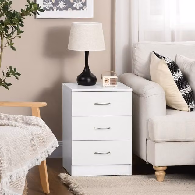 HOMCOM Modern 3 Drawer Wooden Nightstand in White