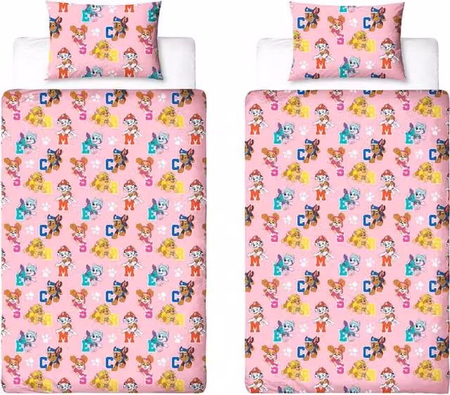 Paw Patrol Reversible Childrens Duvet Set, Multicolour and Pink, W x D: 140 x 200 cm