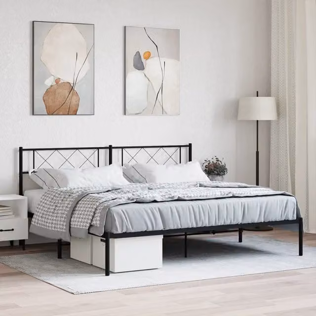 Berkfield Home Metal Bed Frame with Headboard in Black W/D/H: 193 x 203 cm – 1