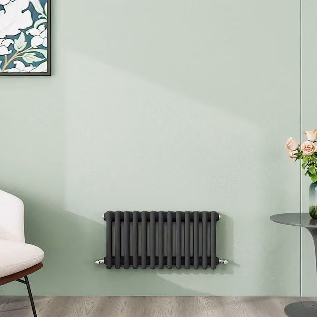 AicaBathroom Horizontal Traditional Cast Iron Style 3 Column Radiator in Anthracite Grey, W/D/H: 60.5 x 30.0 x 60.5 cm