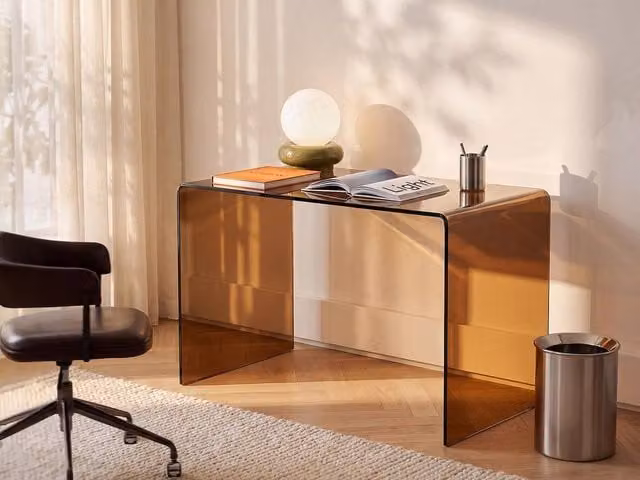 Vente-unique Modern Writing Desk with Brown Transparent Toughened Glass Top, W: 120 cm, D: 75 cm, H: 70 cm – 1