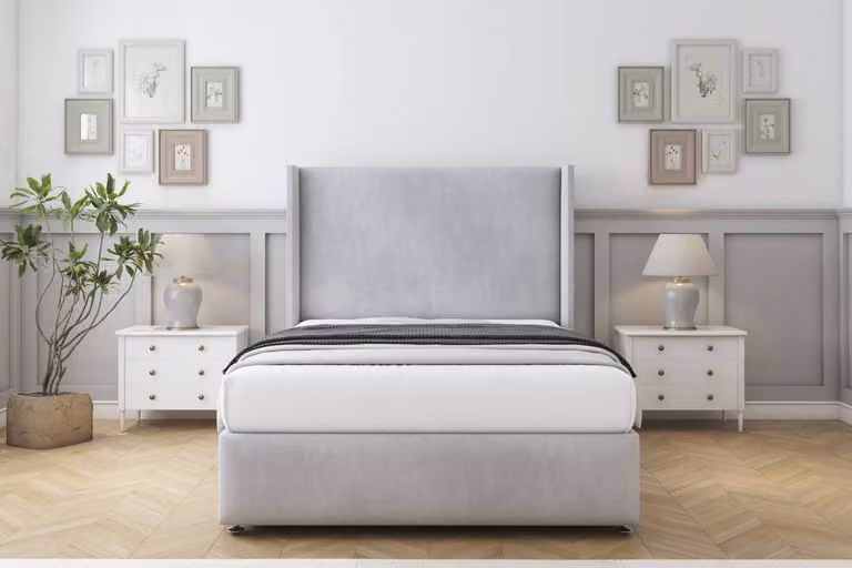 Sloomy Stratford Naples Divan Set in Silver, Super King, with Wingback Headboard and Footboard