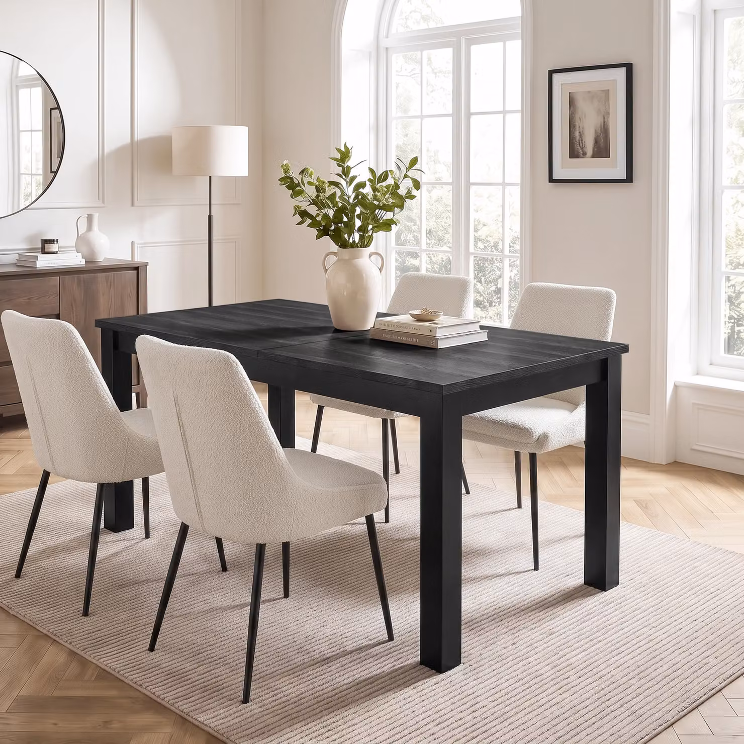 DHS Hartley Industrial Extendable Rectangular Dining Table in Black, W/D/H: 140 x 90 x 76 cm