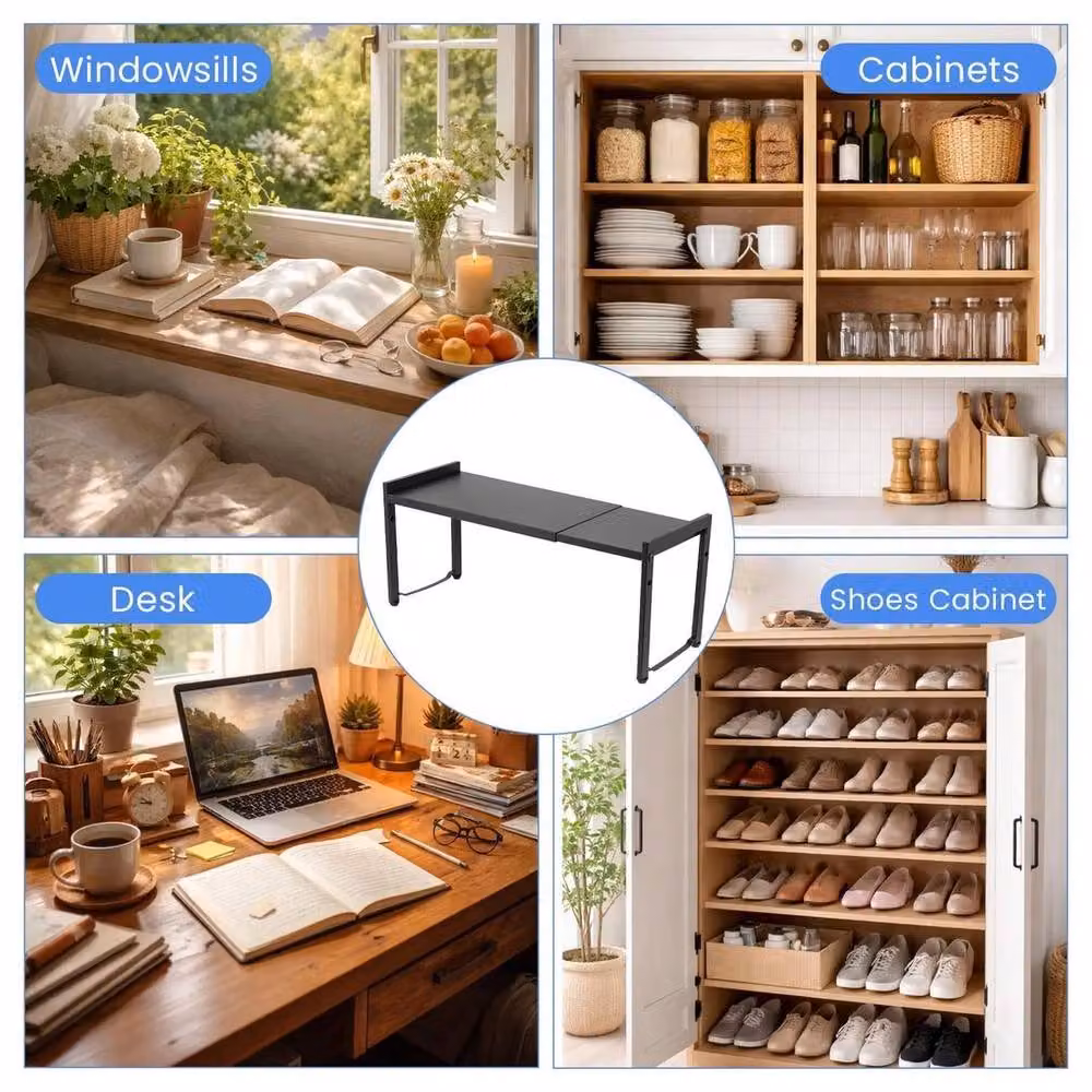 EONLION Black Metal Kitchen Shelf Organiser and Stackable Spice Rack, Width: 100 cm – 4
