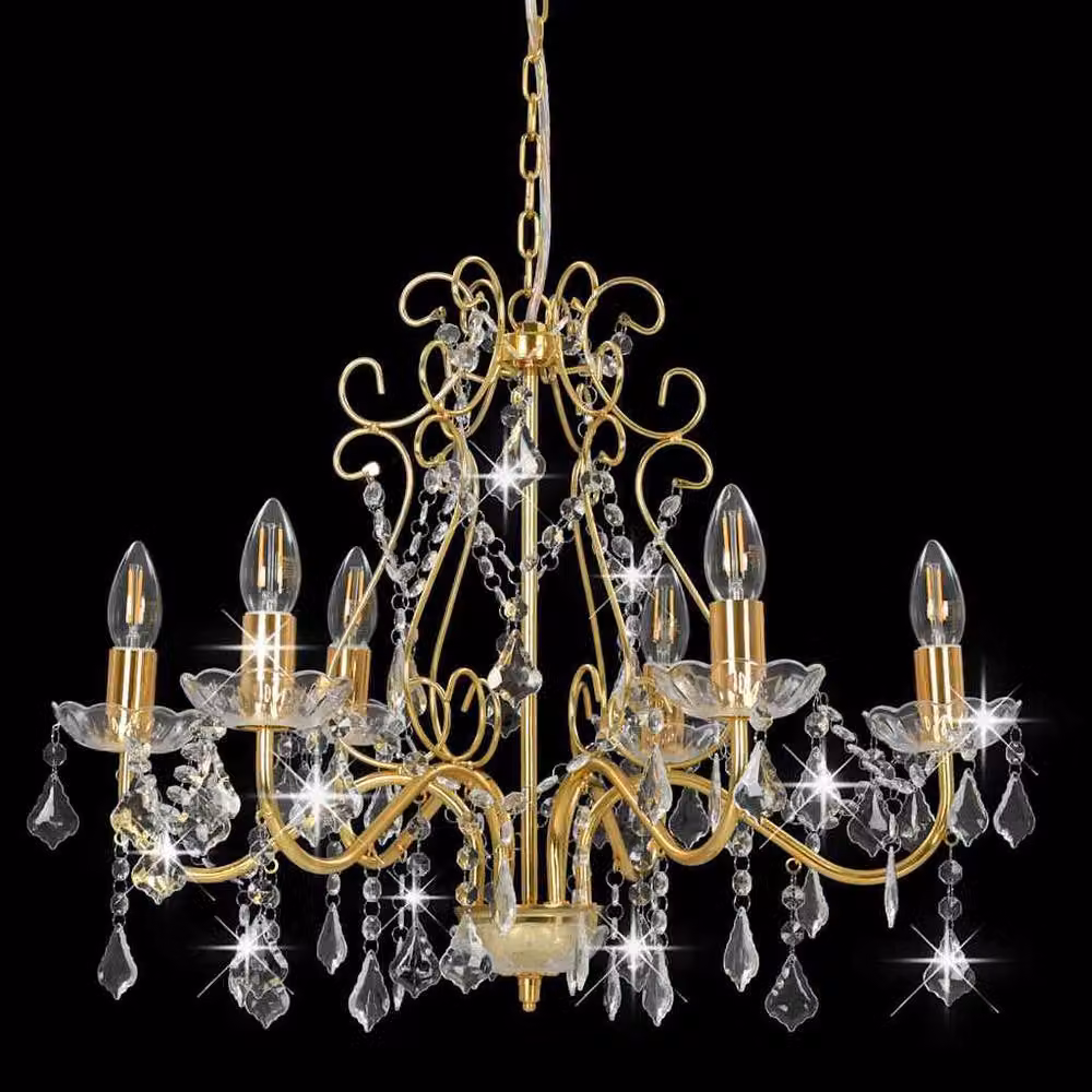 Berkfield Home Round Crystal Chandelier in Gold/Brass with 6 x E14 Sockets – 2