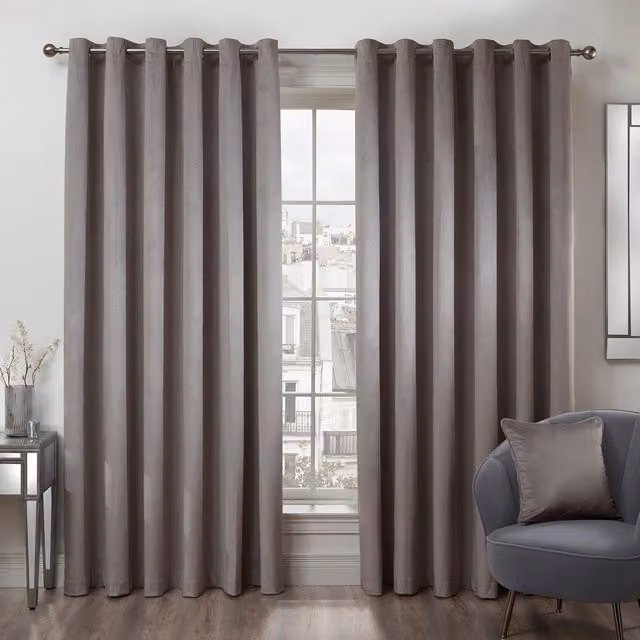 Divante Silver Grey Velvet Blackout Eyelet Curtains, W: 168 cm, H: 229 cm