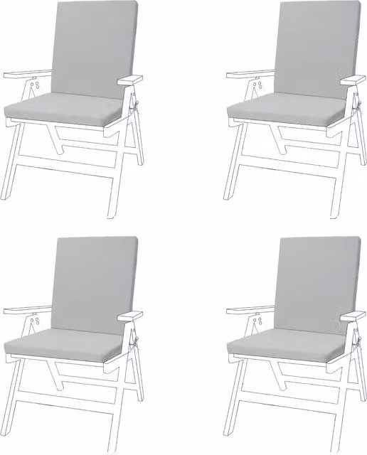 Gardenista Grey Water Repellent Outdoor High Back Garden Chair Seat Cushion Pad with Ties (Set of 4)