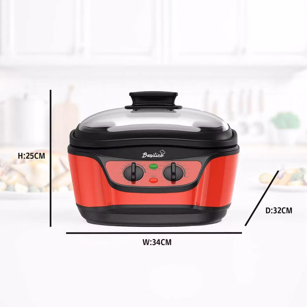 Basilico One-Pot Wonder 8-in-1 Multicooker with 5L Non-Stick Bowl and Glass Lid, Red – 5