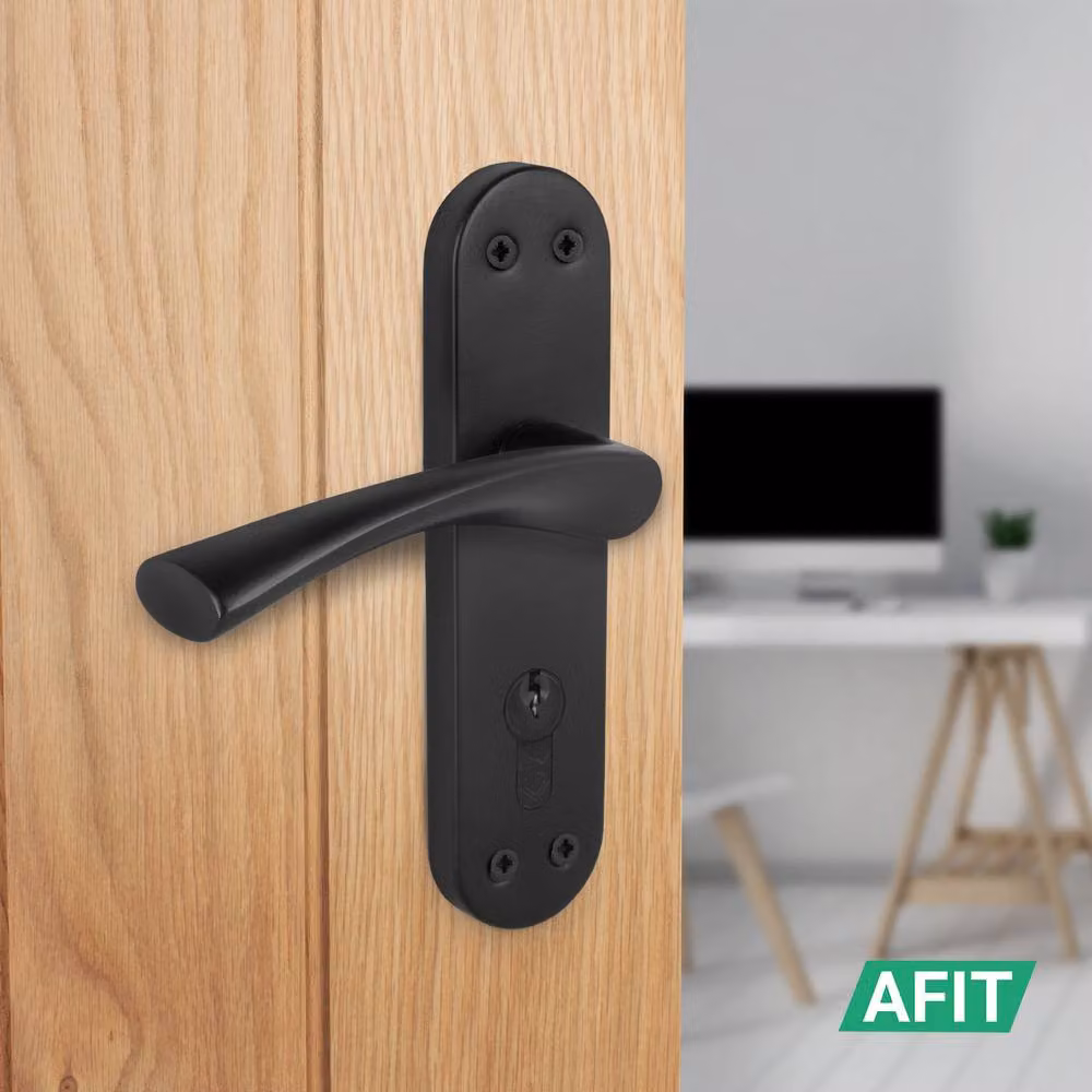 AFIT Novi Black Matt Euro Cylinder Door Handle Lock and Hinges Complete Set – 5