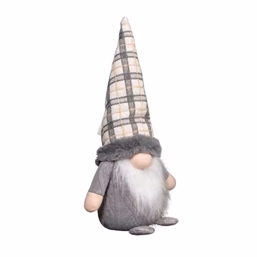 Samuel Alexander Grey and White Checked Christmas Gonk Tabletop Decoration, Height: 35 cm