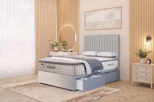 Somnior Eleanor Linen 2 Drawer Divan Bed Set with Pillowtop and 54 inch Headboard in Light Grey, W/D/H: 90 x 200 cm