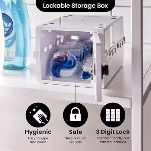 Lockabox Mini Small Lockable Storage Box with Combination Lock, White, W: 22.3 cm, D: 15.4 cm, H: 12 cm – 2