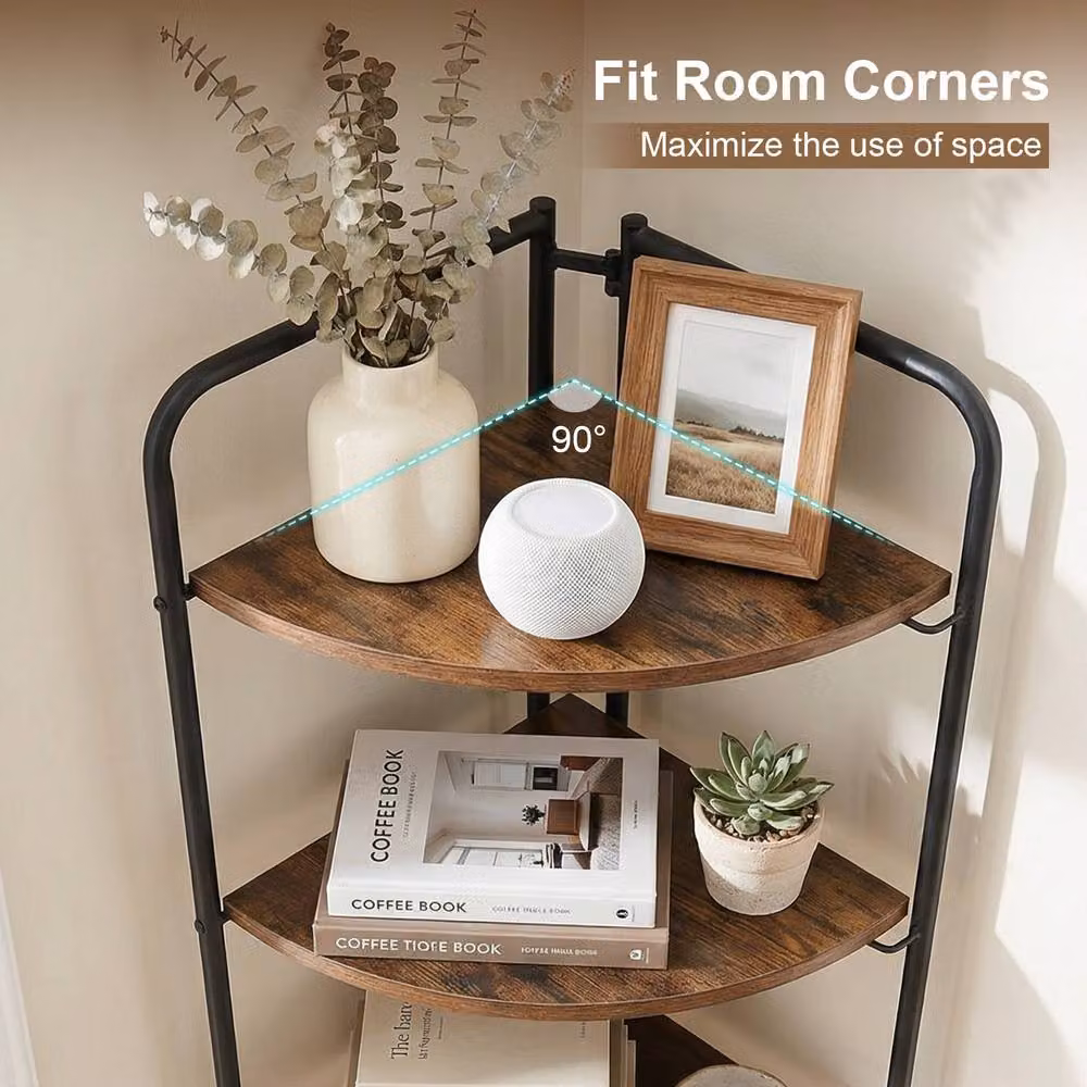 Gymax 5 Tier Brown Metal Open Corner Display Shelf and Folding Rack – 2