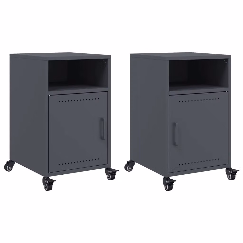Berkfield Home Set of 2 Anthracite and Black Metal Bedside Cabinets, W/D/H: 36 x 39 x 59 cm – 2
