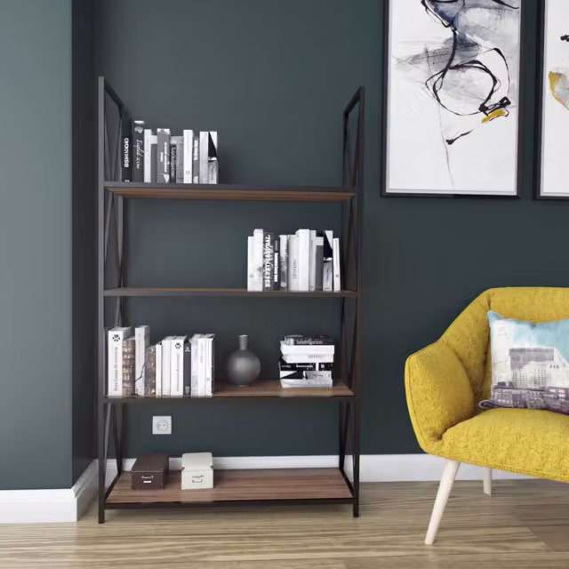 Decorotika Industrial Open Back Bookcase Shelving Unit in Brown and Black