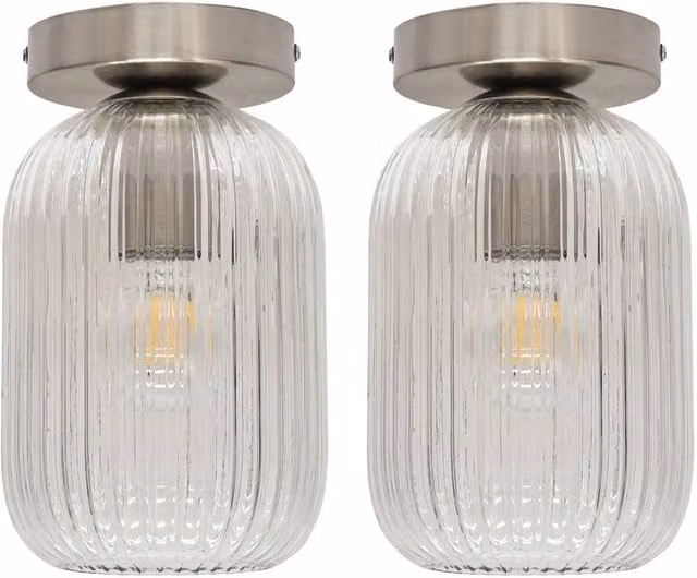 First Choice Lighting Batley Set of 2 Modern Ceiling Light Fittings with Transparent Glass and Silver Metal Finish