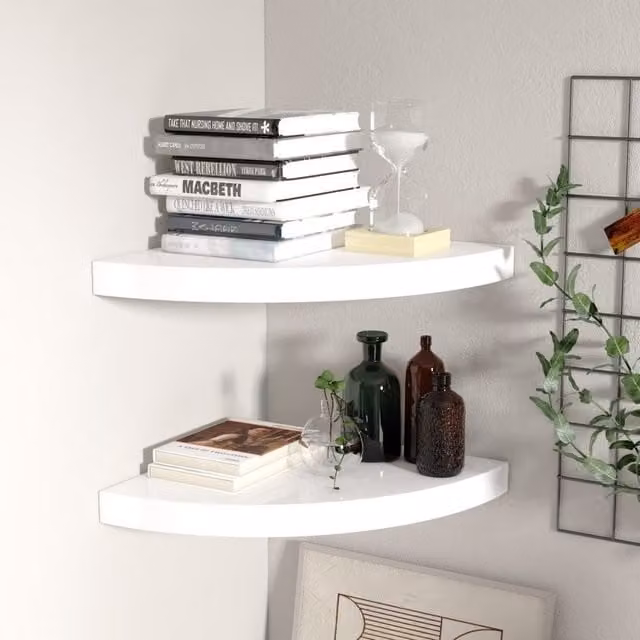 Berkfield Home High Gloss White Floating Corner Shelves, 2 Pack, W/D/H: 35 x 35 x 3.8 cm – 1