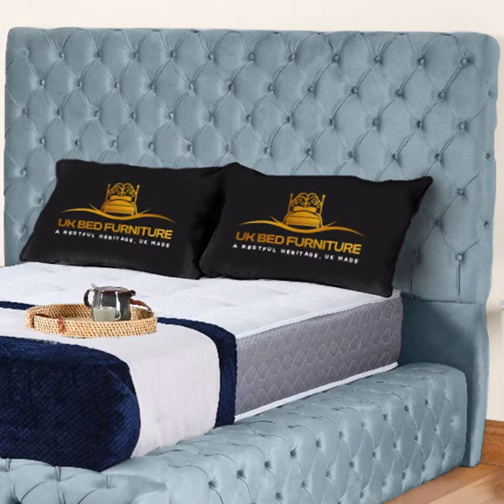 UK Bed Furniture Ambassador Ottoman Gas Lift Upholstered Velvet Bed in Blue, Size: 140 x 200 cm – 2