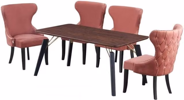 Mayfair Cosmo LUX Modern Rectangular Wooden Dining Set with 4 Chairs in Pink, Black and Gold