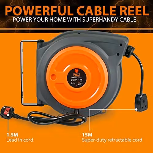 SuperHandy Retractable Extension Cable Reel, 15m, 3G2.5mm², IP64 Rated – 3