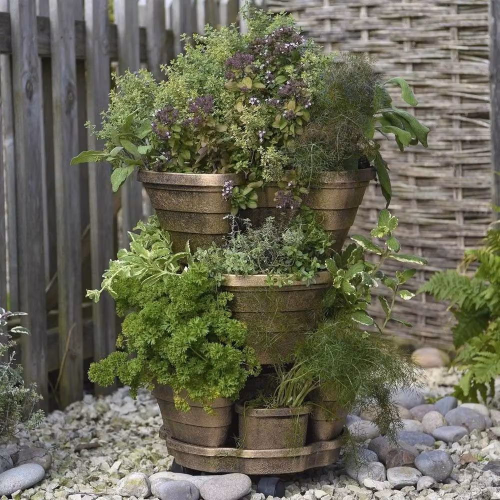 FLAVORA 3 Tiered Planter for Garden Flowers, Herbs and Strawberries in Bronze – 3