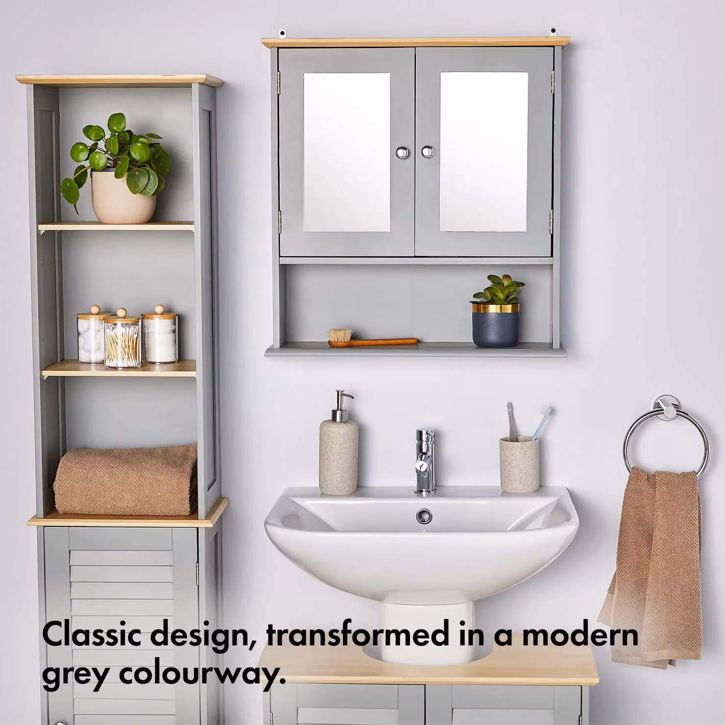 VonHaus 2 Door Wall Mounted Bathroom Mirror Cabinet in Matt Grey – 2