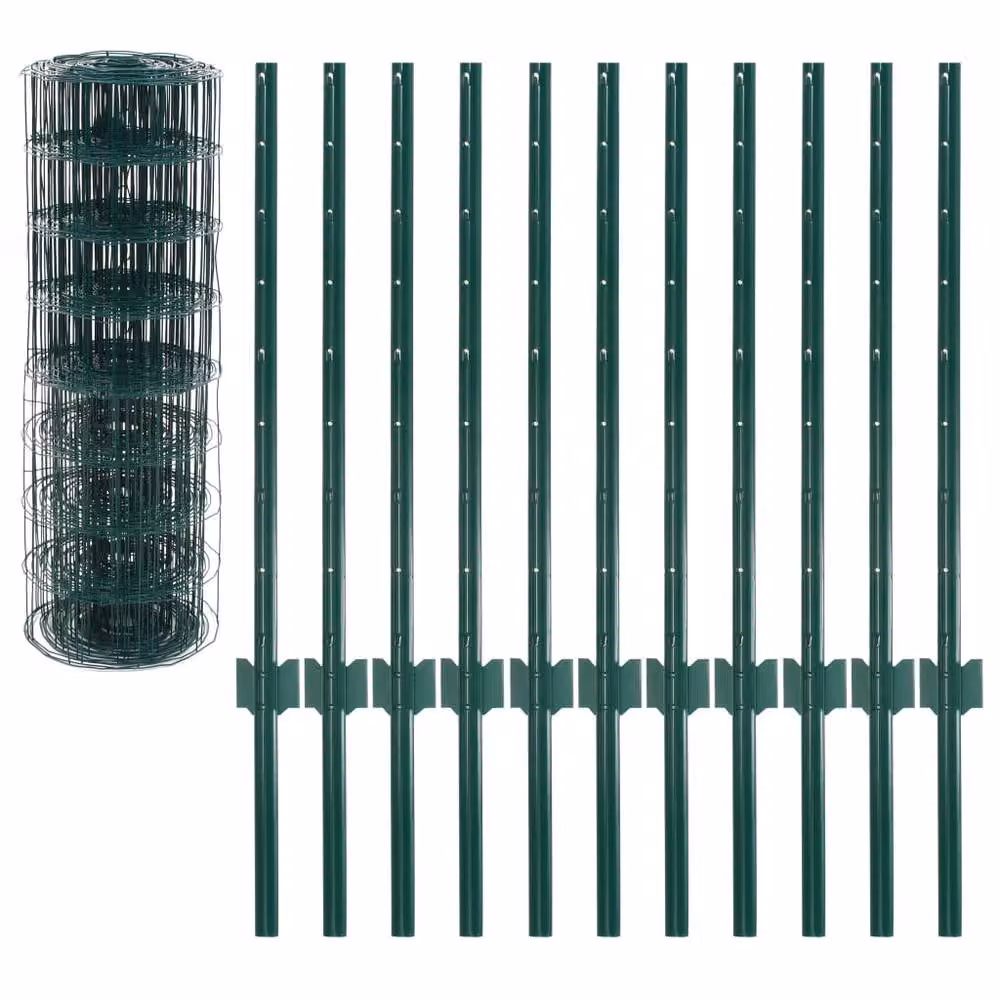 Berkfield Home Euro Fence Green PVC-Coated Steel Fencing, W: 20 m, H: 0.8 m – 3