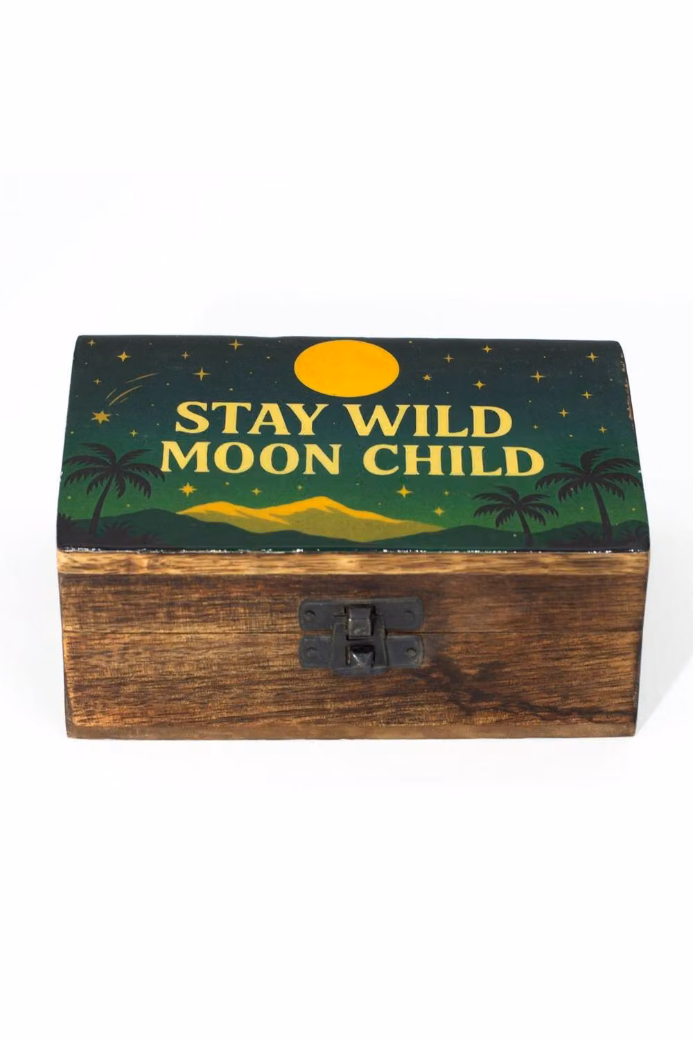 KDMD Stay Wild Moon Child Enamelled Solid Mango Wood Storage Box with Lid, Brown – 2